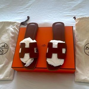 Hermes Oran Sandals - Gold (brown) leather flat size 39.5